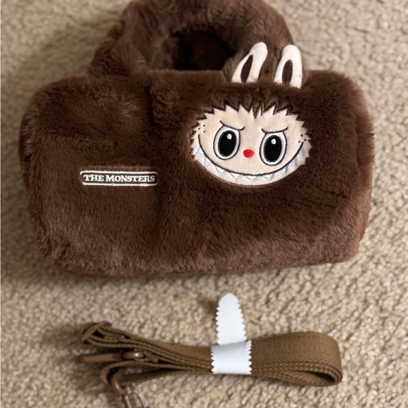 Brown Plush Handbag with Monster Design - Picture 2 of 4